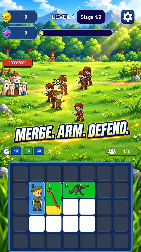 A soldier fights approaching zombies while merged gear charges in the bag.